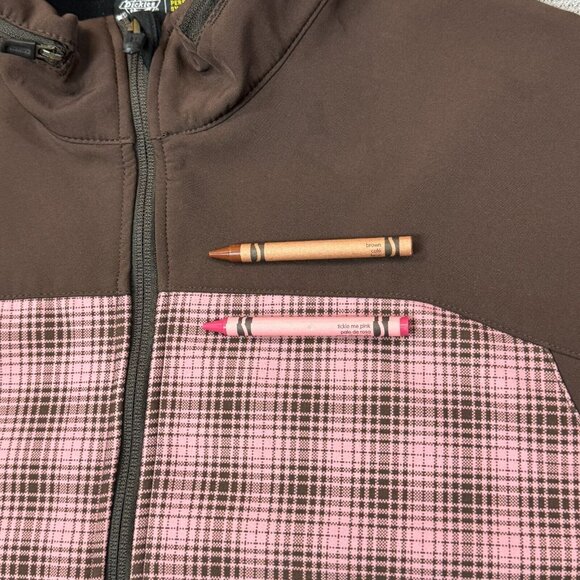 Dickies Full Zip Jacket Womens Size L Brown Pink Plaid Lined Long Sleeve Pockets - Picture 10 of 16